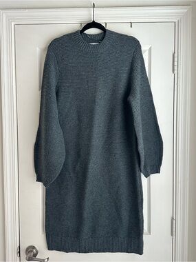 Prologue Gray Ribbed Knit Long-Sleeve Sweater Dress